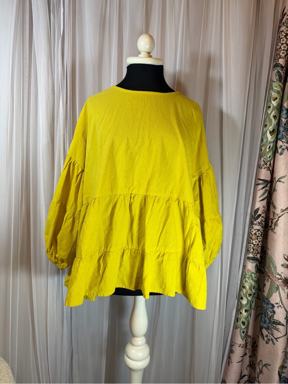 Mud Pie Bright Yellow Tiered Peplum Tunic Top